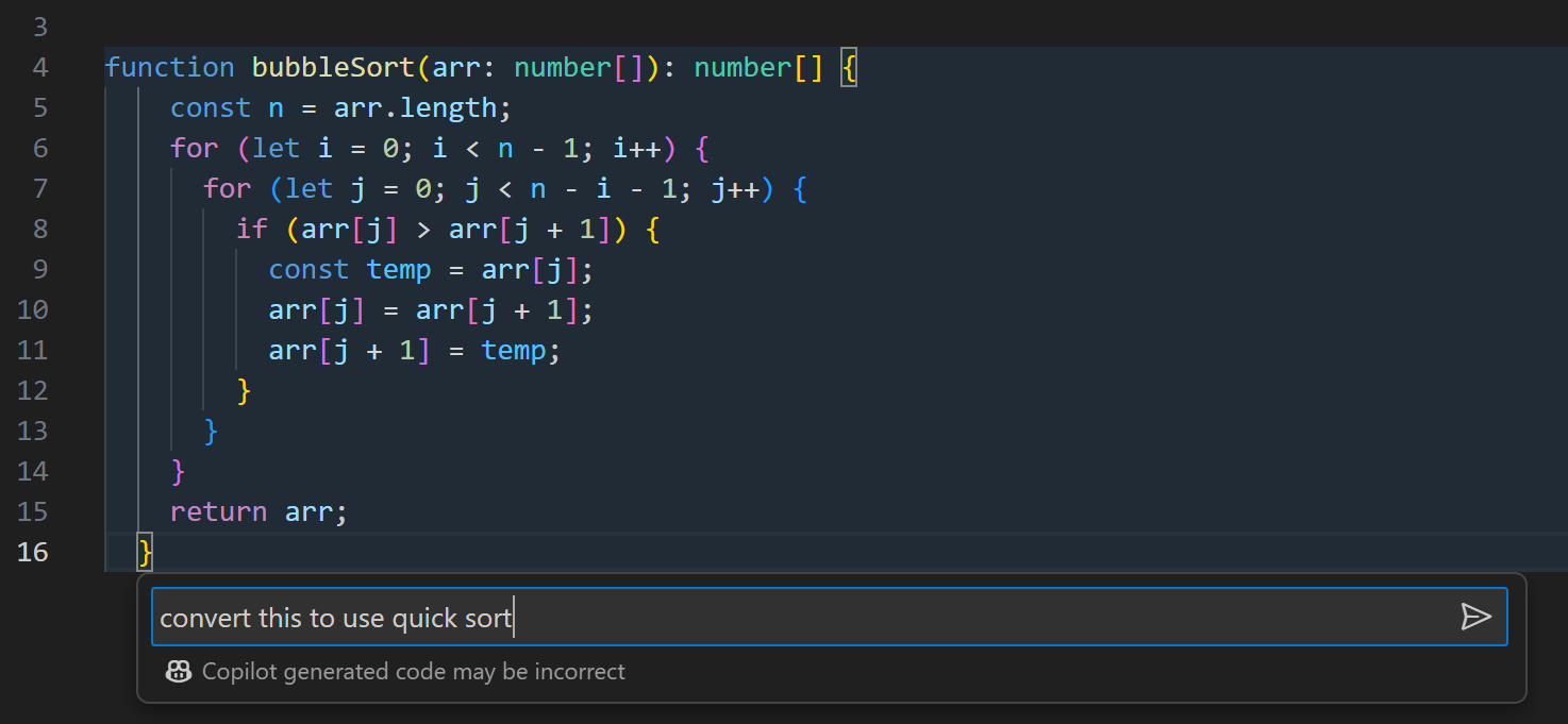 Copilot inline chat in devcontainer.json file