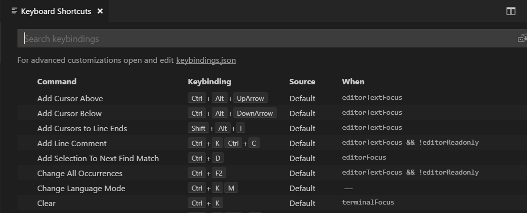 keyboard shortcuts