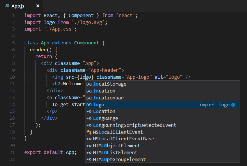 JSX IntelliSense
